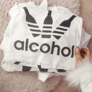 White Graphic Tee with Black 'alcohol' Logo